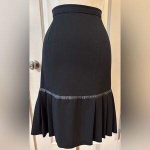Black Pleated Hem Skirt with Satin Trim | Side Zip | Size 10